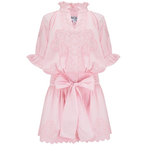 JULIET DUNN Poplin Blouson Dress with Ric Rac Embroidery in Pink