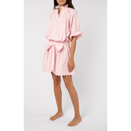 JULIET DUNN Poplin Blouson Dress with Ric Rac Embroidery in Pink3